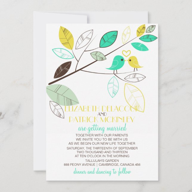 Invitation Whimsical Lovebirds Mariage (Devant)