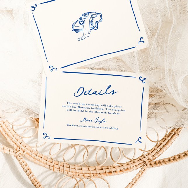 Invitation Whimsical Main Drake Navy Blue Détails du Mariage (Créateur téléchargé)