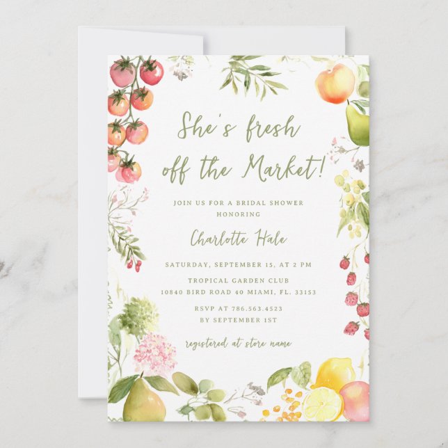 Invitation Whimsical Market Farmers Bridal Shower  (Devant)