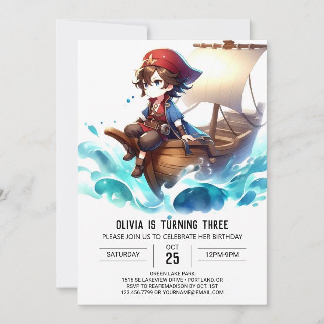 Invitation Whimsical mignon Pirate Anniversaire (Devant)