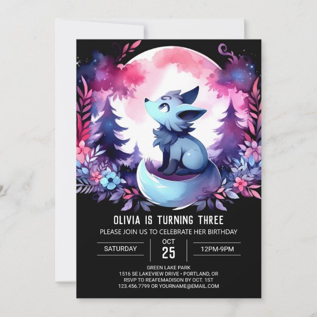 Invitation Whimsical Modern Wolf Anniversaire (Devant)
