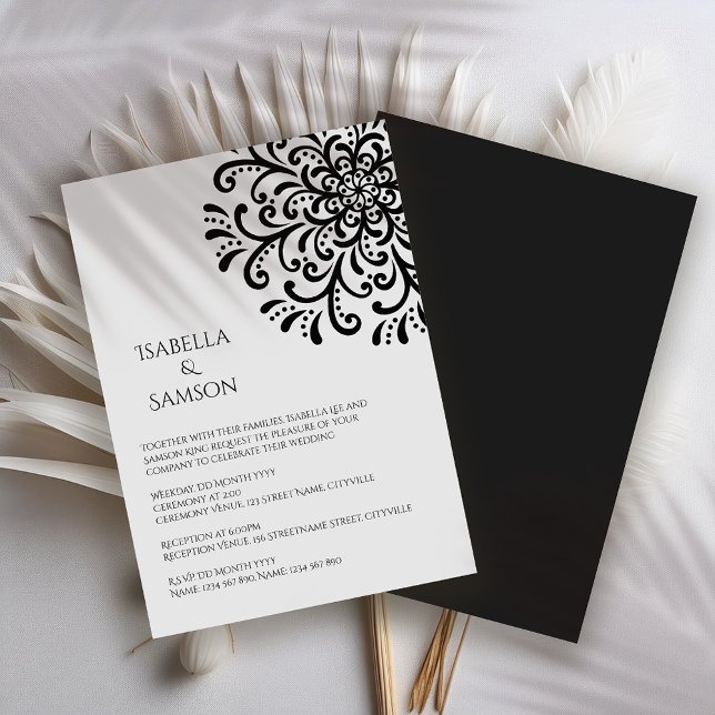 Invitation Whimsical noir et blanc Mariage (Créateur téléchargé)
