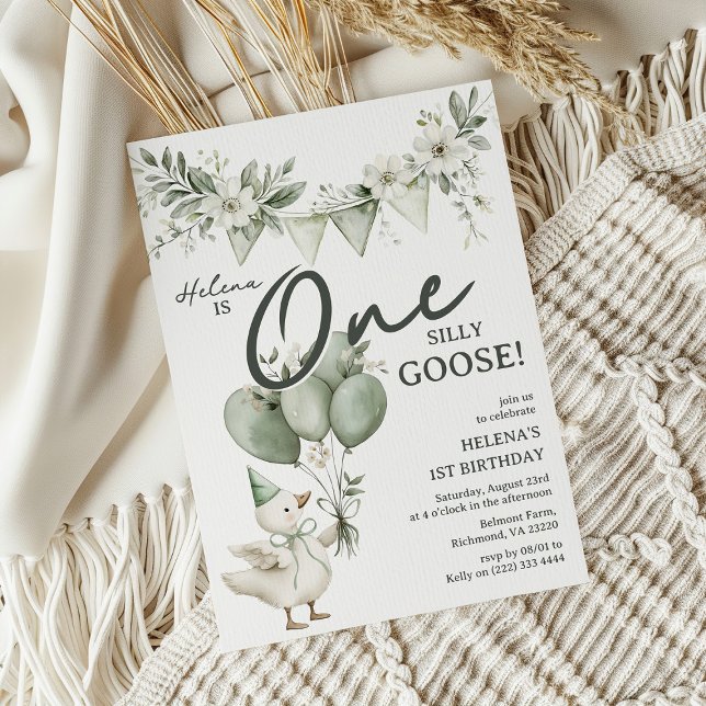 Invitation Whimsical One Silly Goose 1st Birthday (Créateur téléchargé)