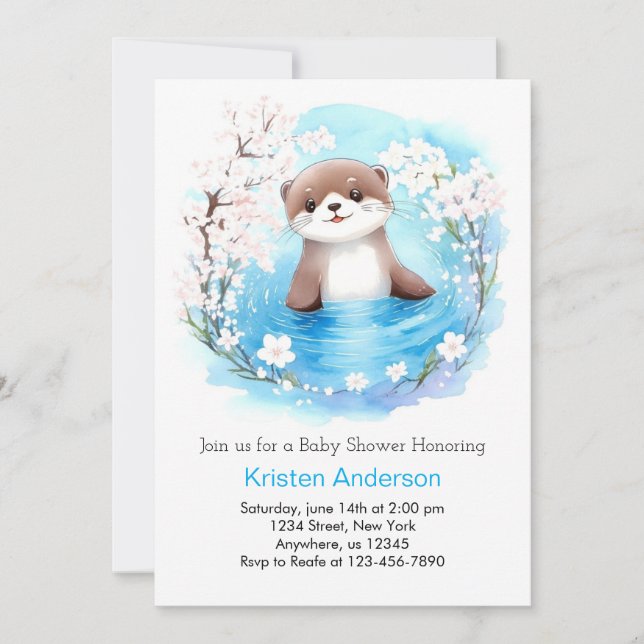 Invitation Whimsical Otter Aquarelle Baby shower garçon (Devant)