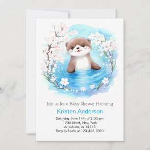 Invitation Whimsical Otter Aquarelle Baby shower garçon