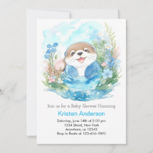 Invitation Whimsical Otter Aquarelle Baby shower garçon