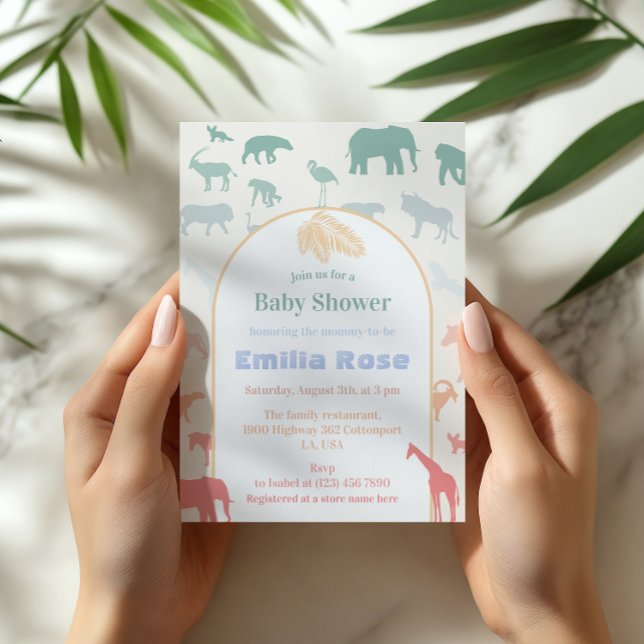 Invitation Whimsical Pastel Safari Baby shower Jungle Animaux (Créateur téléchargé)