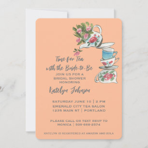 Invitation Whimsical Peach Fête des mariées Tea Pa