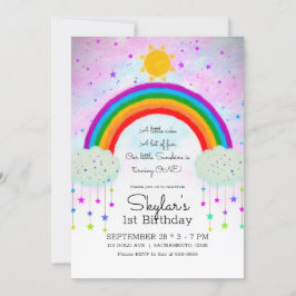 Invitation Whimsical Peint Arc-en-ciel & Étoiles 1er 1 Annive