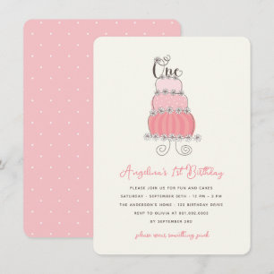 Invitation Whimsical Pink Cake Baby Girl 1er fête d'anniversa