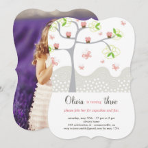 Whimsical Pink Cupcakes Tree Girl Birthday Invitat