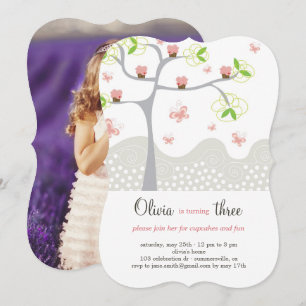 Invitation Whimsical Pink Cupcakes Tree Girl Birthday Invitat