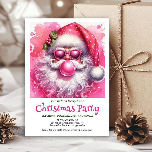 Invitation Whimsical Pink Santa Bubble Gum Funny Christmas  (Whimsical Pink Santa Bubble Gum Funny Christmas Invite

)