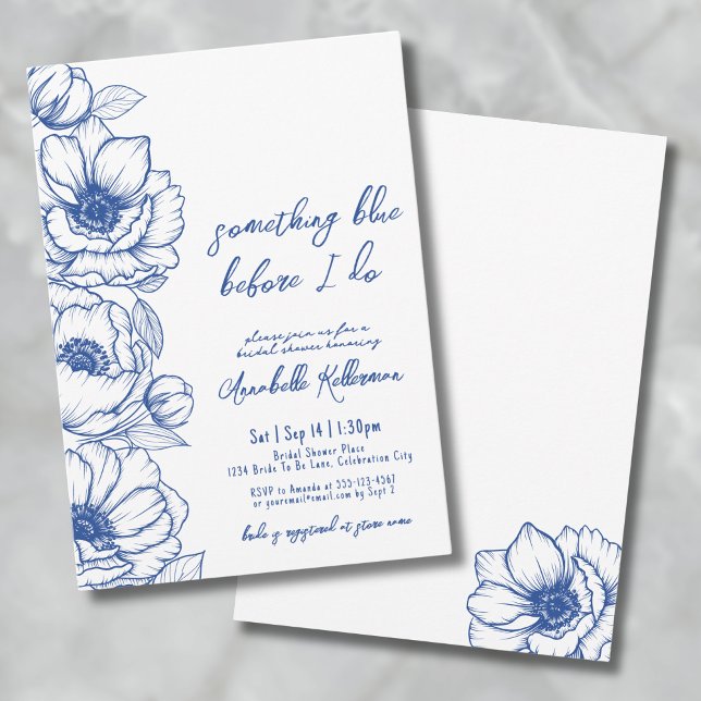Invitation Whimsical Quelque chose de bleu Fête des mariées f (Whimsical Something Blue Floral Bridal Shower Invitation)