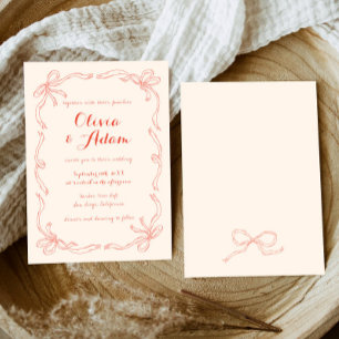 Invitation Whimsical Quirky Main tiré Orange Bow Mariage