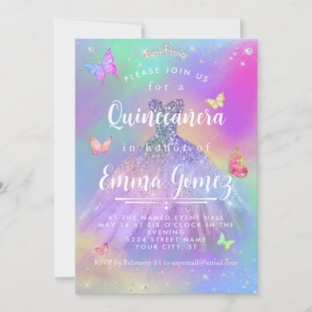 Invitation Whimsical Rainbow Diamond Quinceanera (Devant)