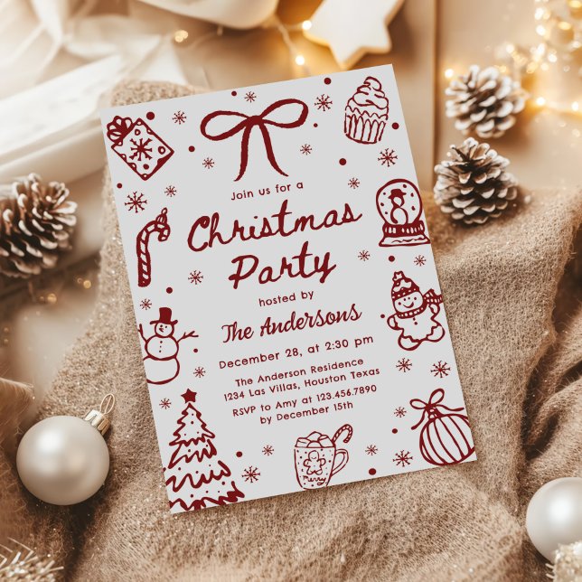 Invitation Whimsical Red Hand Drawn Quirky Christmas Party (Créateur téléchargé)
