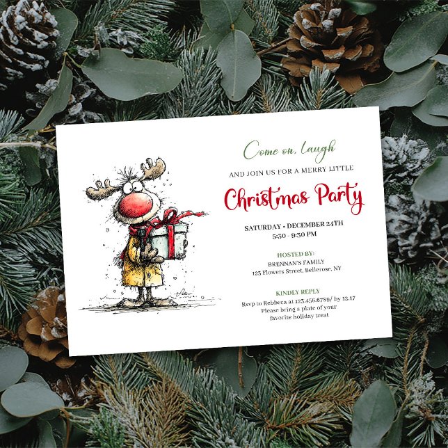 Invitation Whimsical Reindeer Digital Christmas Party Card (Whimsical Reindeer Digital Christmas Party Card)