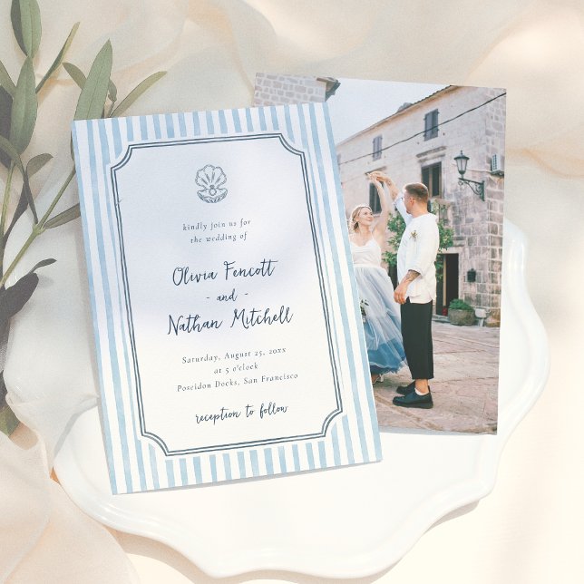 Invitation Whimsical Retro Blue Stripes Wedding (Créateur téléchargé)