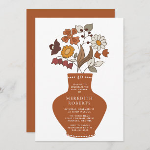 Invitation Whimsical Retro Boho Floral 40e anniversaire