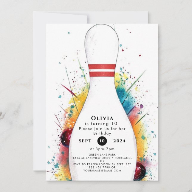 Invitation Whimsical Retro Bowling Anniversaire (Devant)
