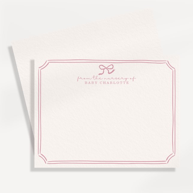 Invitation Whimsical retro Pink Bow Nursery Note Card (Créateur téléchargé)