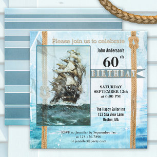 Invitation Whimsical Retro Sailor Anniversaire Fête Invitatio