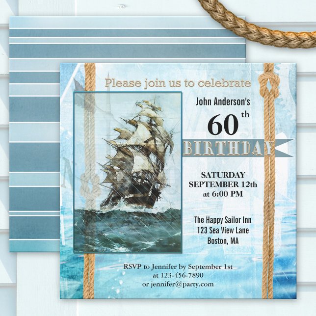 Invitation Whimsical Retro Sailor Anniversaire Fête Invitatio (Créateur téléchargé)
