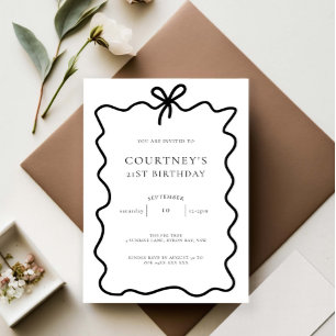Invitation Whimsical Ribbon Bow 21e fête d'anniversaire