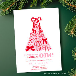 Invitation Whimsical Rose Bow Tree Girl 1er anniversaire