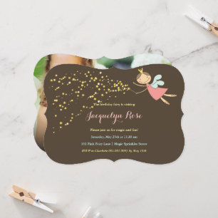 Invitation Whimsical Rose Fairy Princesse Photo Girl Annivers