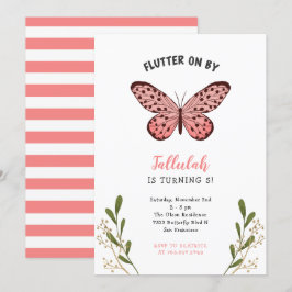 Invitation Whimsical Rose Papillon Fille fête d'anniversaire