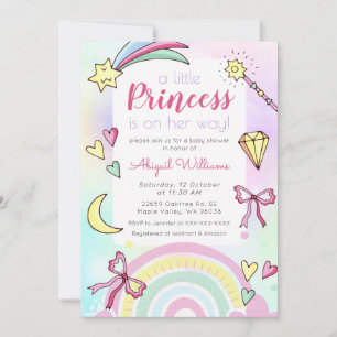 Invitation Whimsical Rose/Violet Princesse Baby Girl Douche