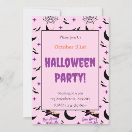 Invitation Whimsical Run Away With Me Witch & Bat Halloween