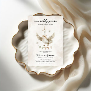 Invitation Whimsical Silly Goose 1er anniversaire