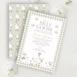 Invitation Whimsical Silly Goose Green En vichy Baby shower
