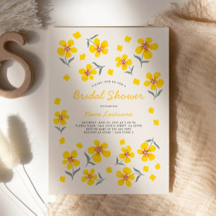 Invitation Whimsical Simple Folk Flowers Jaunes Fête des mari