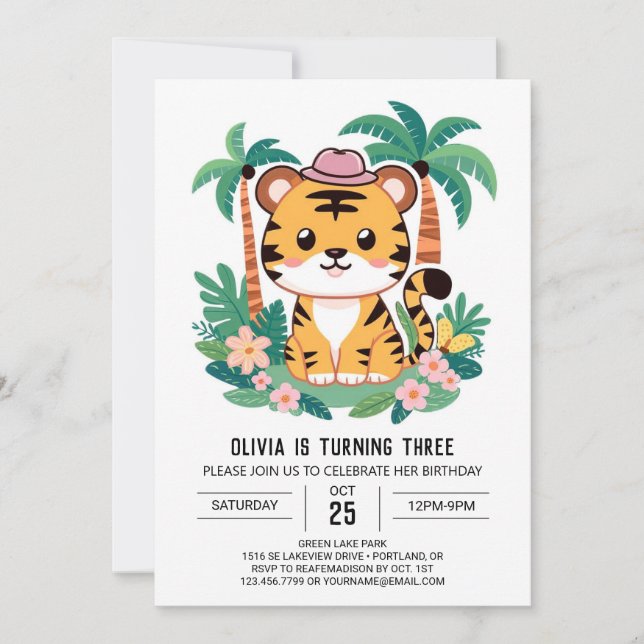 Invitation Whimsical Simple Tiger Digital Anniversaire (Devant)