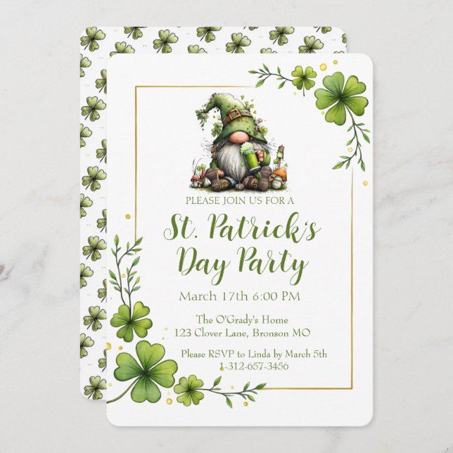 Invitation Whimsical St. Patrick’s Day Celebration Invite  (Devant / Derrière)