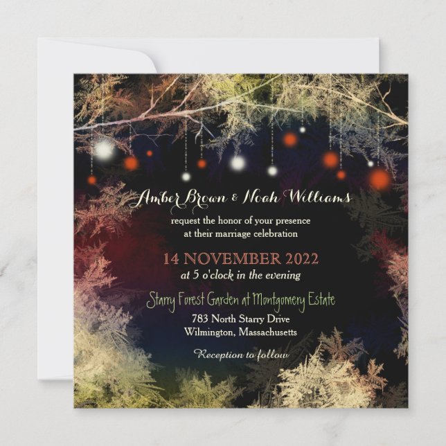 Invitation Whimsical Starry Mariage de la forêt de nuit (Devant)