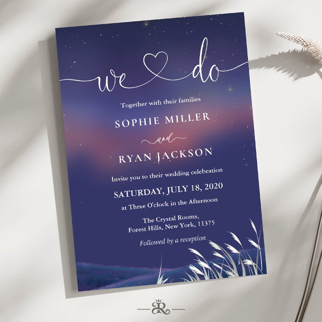Invitation Whimsical Starry Night Script Modern Wedding  (Créateur téléchargé)