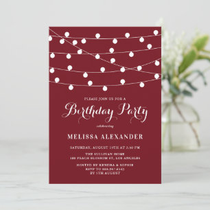 Invitation Whimsical String Lights Bourgogne Anniversaire