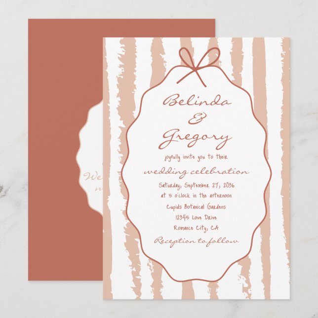 Invitation Whimsical Stripes Handwritten Painted Wedding  (Devant / Derrière)