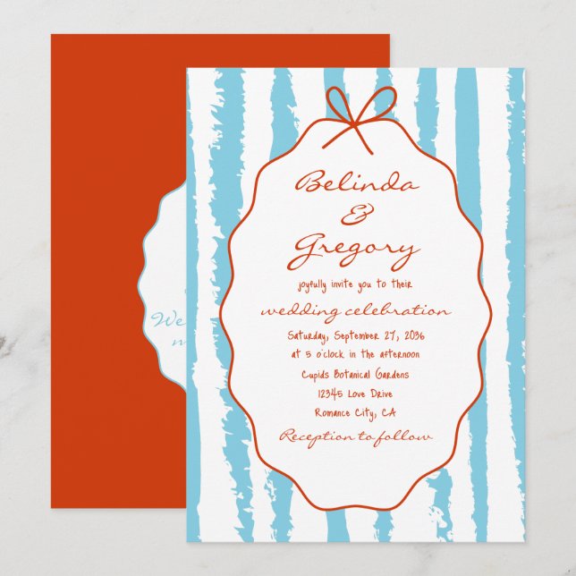 Invitation Whimsical Stripes Handwritten Painted Wedding  (Devant / Derrière)