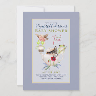 Invitation Whimsical TEA PARTY Baby shower Bois Animaux