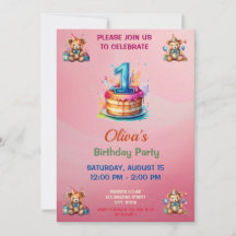 Invitation Whimsical Teddy Bear First Birthday