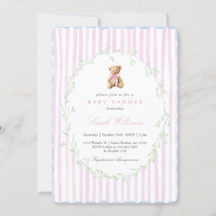 Invitation Whimsical Teddy ours Baby shower fille