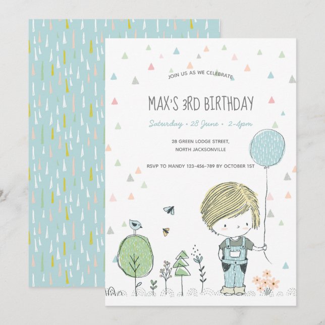 Invitation Whimsical Toddler GARDE Anniversaire de enfant Inv (Devant / Derrière)