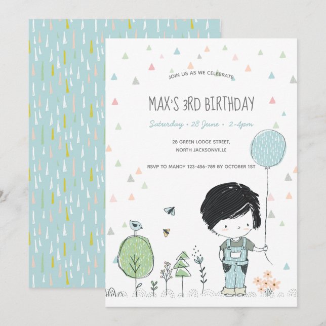 Invitation Whimsical Toddler GARDE Anniversaire de enfant Inv (Devant / Derrière)