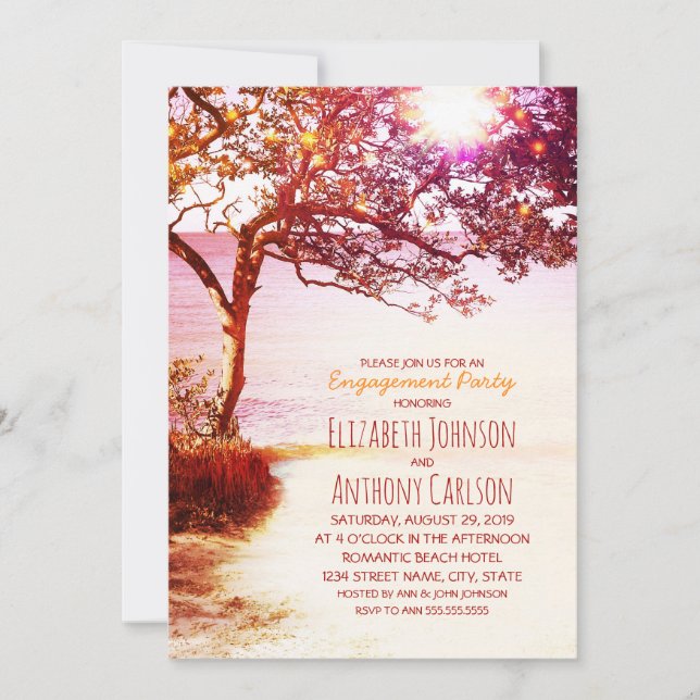 Invitation Whimsical Tree Sunset Beach (Devant)